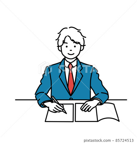 Simple illustration of a male student wearing a uniform and taking classes 85724513