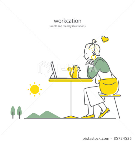 Freelancer who works freely with wocation Simple and stylish line drawing illustration 85724525
