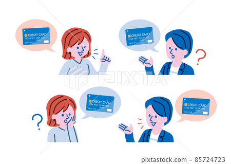 Illustration set of men and women talking about credit cards Illustration set of men and women talking about credit cards 85724723