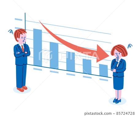 Illustration of men and women in graphs and suits 85724728