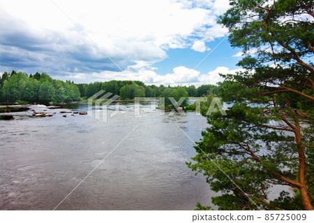 Summer landscape of Kymijoki river waters in Finland. 85725009
