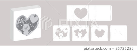 Valentine's day paper carve tunnel card rhino with balloon. 3D popup layers card. Modern origami design template. 3d paper lightbox template. Vector stock illustration. 85725283