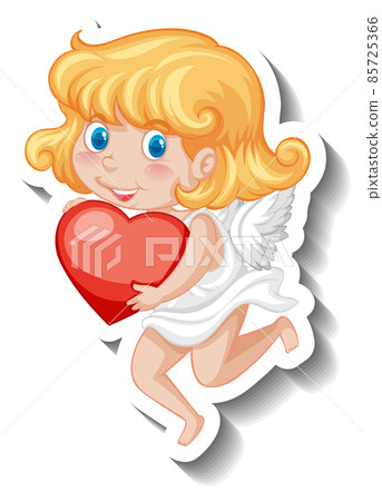 Cupid girl holding a heart in cartoon style 85725366