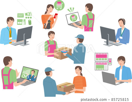 Online shop owners and customers and e-commerce support staff 85725815