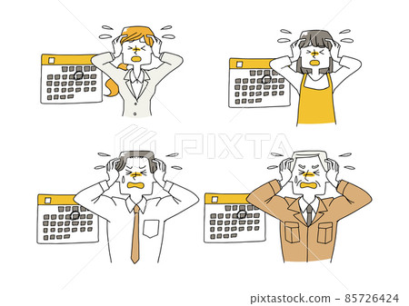People who are chased by the schedule Strong stress state Vector on a white background Warm hand-drawn person illustration 85726424