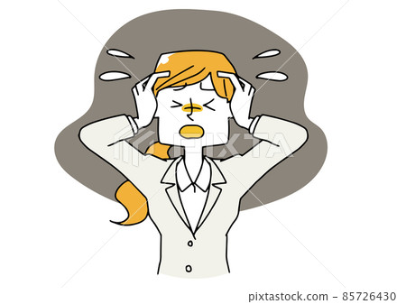 一個驚慌失措的女商人，一個強烈的壓力狀態，一個白色背景上的矢量，一個溫暖的手繪人 85726430