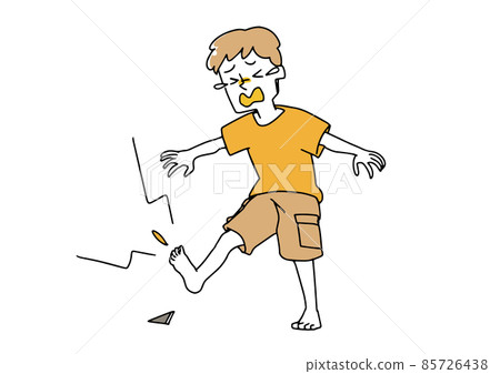 A boy who was injured by stepping on a debris, a warm hand-drawn figure illustration, a vector on a white background 85726438