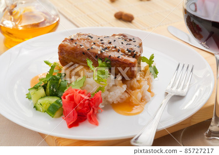 pork cheek with rice broken cucumbers and ginger pork cheek with rice broken cucumbers and ginger 85727217
