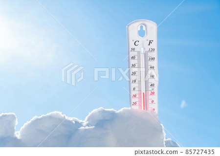 The thermometer lies on the snow in winter showing a negative temperature.Meteorological conditions in a harsh climate in winter with low air and ambient temperatures.Freeze in wintertime.Sunny winter The thermometer lies on the snow in winter showing a negative temperature.Meteorological conditions in a harsh climate in winter with low air and ambient temperatures.Freeze in wintertime.Sunny winter 85727435
