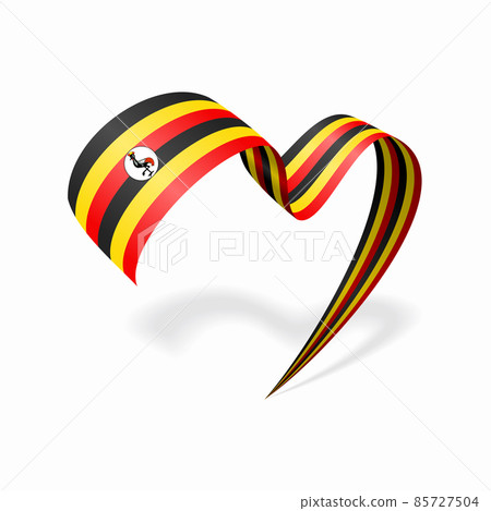 Ugandan flag heart shaped ribbon. Vector illustration. 85727504