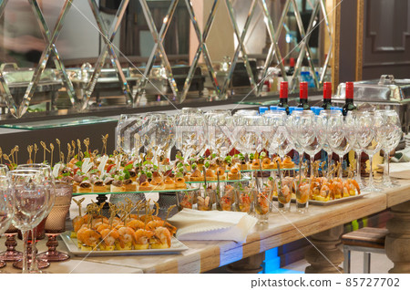 canapes on the buffet in the restaurant. Concept 85727702