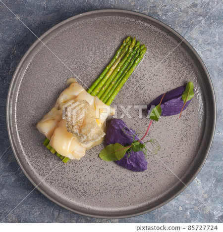 white fish with green asparagus. Concept 85727724
