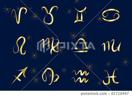 Set of golden Zodiac signs on a dark... - Stock Illustration [85728497 ...