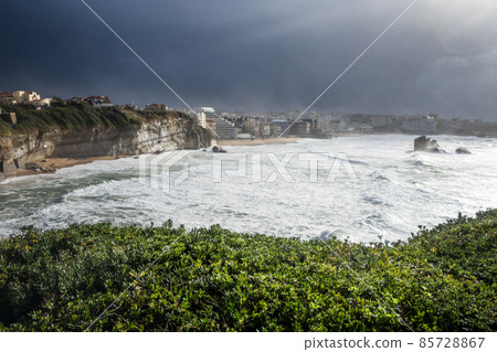 Seaside and beach of the city of Biarritz 85728867