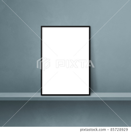 Black picture frame leaning on a grey shelf. 3d illustration. Square background Black picture frame leaning on a grey shelf. 3d illustration. Square background 85728929