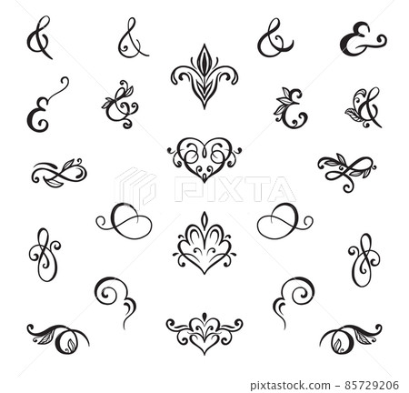 Collection of vector hand drawn curls and ampersand forms for design frames, invitations, greeting cards, menu 85729206