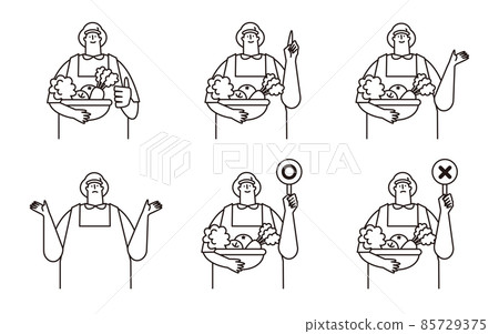 營養師的插圖套裝，帶帽子和圍裙 85729375