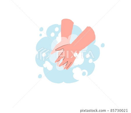 Flat cartoon human hands using soap,coronavirus covid prevention vector illustration concept 85730021
