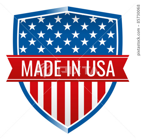 Made in USA badge. American flag style shield with ribbon 85730068