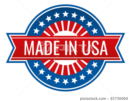 Made in usa label. Round quality tag with red ribbon Made in usa label. Round quality tag with red ribbon 85730069