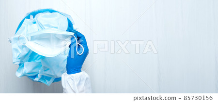 Used hygienic mask in the trash bin, infectious waste, prevented virus covid-19 by separating infected waste. Quarantine is over background. Facemask utilization. Usage of one-use face mask Used hygienic mask in the trash bin, infectious waste, prevented virus covid-19 by separating infected waste. Quarantine is over background. Facemask utilization. Usage of one-use face mask 85730156