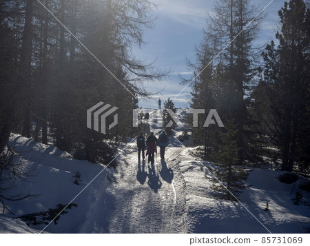 dolomites snow panorama val badia armentara hill 85731069