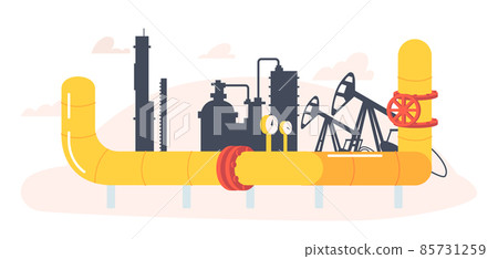 Chemical or Refinery Plant Pipeline. Industrial Factory with Oil or Petroleum Barrels and Tubes, Oil Extraction Industry Chemical or Refinery Plant Pipeline. Industrial Factory with Oil or Petroleum Barrels and Tubes, Oil Extraction Industry 85731259
