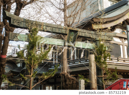 Omotesando of Yushima Tenjin Shrine in Yushima, Bunkyo-ku, Tokyo (For New Year, lanterns for the Happy New Year are displayed) 85732219