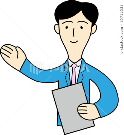 引導顧客的男性上班族的上半身插圖 85732532