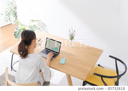 家一女電腦鳥瞰圖 85732618