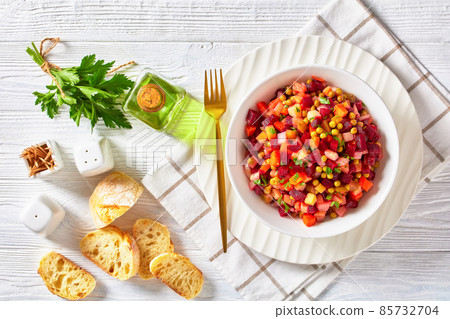 russian vinaigrette, salad of diced cooked veggies 85732704