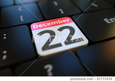 December 22 date on a keyboard key, 3d rendering 85733456