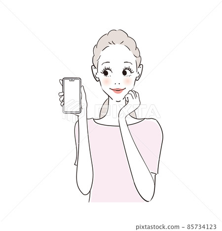 Smiling woman holding a smartphone Smiling woman holding a smartphone 85734123