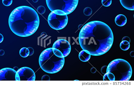 Soap bubbles foamy realistic with rainbow colors in an isolated transparent background. Realistic transparent soap bubbles with rainbow reflection set isolated design elements. 85734268