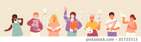 School children with various hobbies 85735513