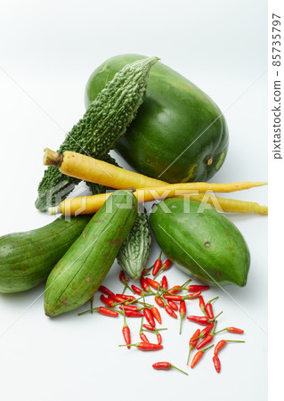 Group photo of Okinawa island vegetables with plenty of vitamins Group photo of Okinawa island vegetables with plenty of vitamins 85735797