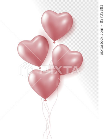 Realistic rose 3d heart balloons isolated on transparent background. Air balloons for Birthday parties, celebrate anniversary, weddings festive season decorations. Helium vector balloon. Realistic rose 3d heart balloons isolated on transparent background. Air balloons for Birthday parties, celebrate anniversary, weddings festive season decorations. Helium vector balloon. 85735883