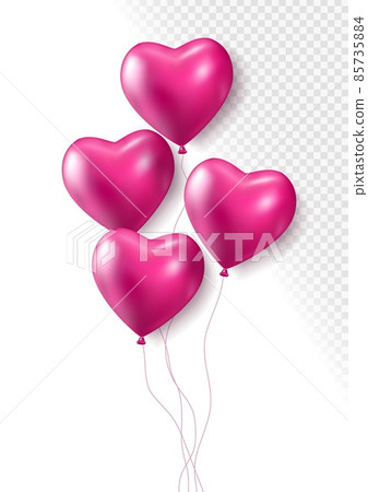 Realistic pink 3d heart balloons isolated on transparent background. Air balloons for Birthday parties, celebrate anniversary, weddings festive season decorations. Helium vector balloon. Realistic pink 3d heart balloons isolated on transparent background. Air balloons for Birthday parties, celebrate anniversary, weddings festive season decorations. Helium vector balloon. 85735884