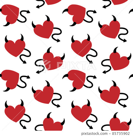 Vector seamless pattern of hearts with devil horns Vector seamless pattern of hearts with devil horns 85735902