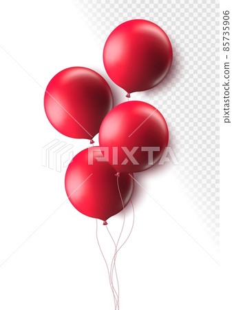 Realistic red 3d balloons isolated on transparent background. Air balloons for Birthday parties, celebrate anniversary, weddings festive season decorations. Helium vector round balloon. Realistic red 3d balloons isolated on transparent background. Air balloons for Birthday parties, celebrate anniversary, weddings festive season decorations. Helium vector round balloon. 85735906