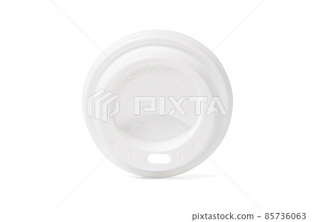 Plastic disposable top coffee cap lid isolated on white. Blank white disposable coffee cup lid mock up lying top view, 3d rendering. Empty drinking mug mock-up. Clear plain tea take away package. Plastic disposable top coffee cap lid isolated on white. Blank white disposable coffee cup lid mock up lying top view, 3d rendering. Empty drinking mug mock-up. Clear plain tea take away package. 85736063