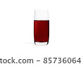 Glass of fresh sweet berry juice isolated on white background. 3D rendering realistic illustration. Glass for water. Vegan juice. Cleansing and detox. Empty liquid container. 85736064