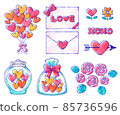 Watercolor style Valentine illustration material set with plenty of hearts 85736596