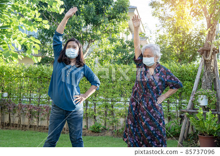 Asian senior or elderly old lady woman patient - Stock Photo