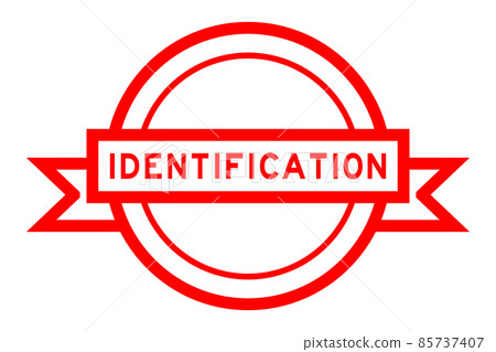 Vintage red rolor round label banner with word identification on white background 85737407