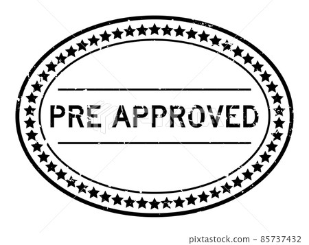 Grunge black pre approved word oval rubber seal stamp on white background Grunge black pre approved word oval rubber seal stamp on white background 85737432