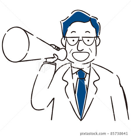 Hand-painted 1color uncle with glasses screaming with a megaphone 85738641