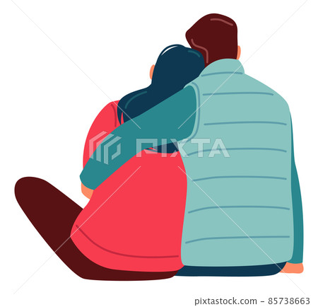 Hugging couple back view. Loving happy relationship Hugging couple back view. Loving happy relationship 85738663
