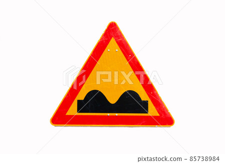 Uneven Road Sign Without Pole, isolated on white. Uneven Road Sign Without Pole, isolated on white. 85738984