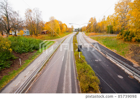 An autumn road in Finland, top view. 85739098